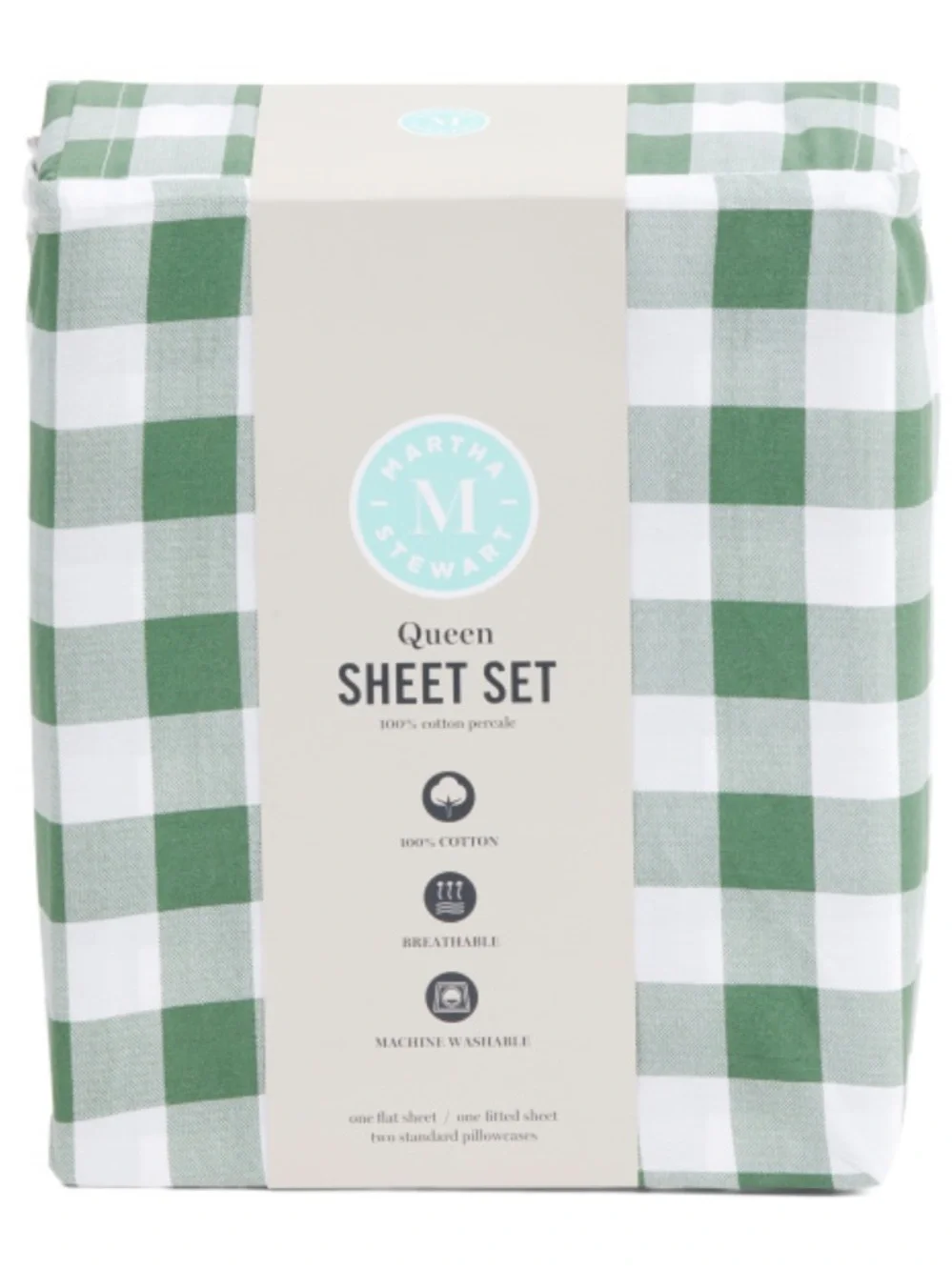 Martha Stewart Queen Sheet Set - Green Buffalo Check